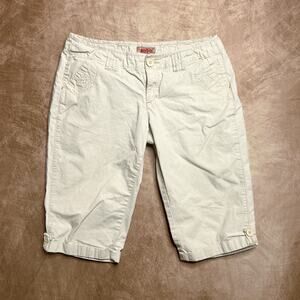 Vintage Y2K NoBo Low Rise Cargo Shorts Capri Khaki Cream No Boundaries Beach